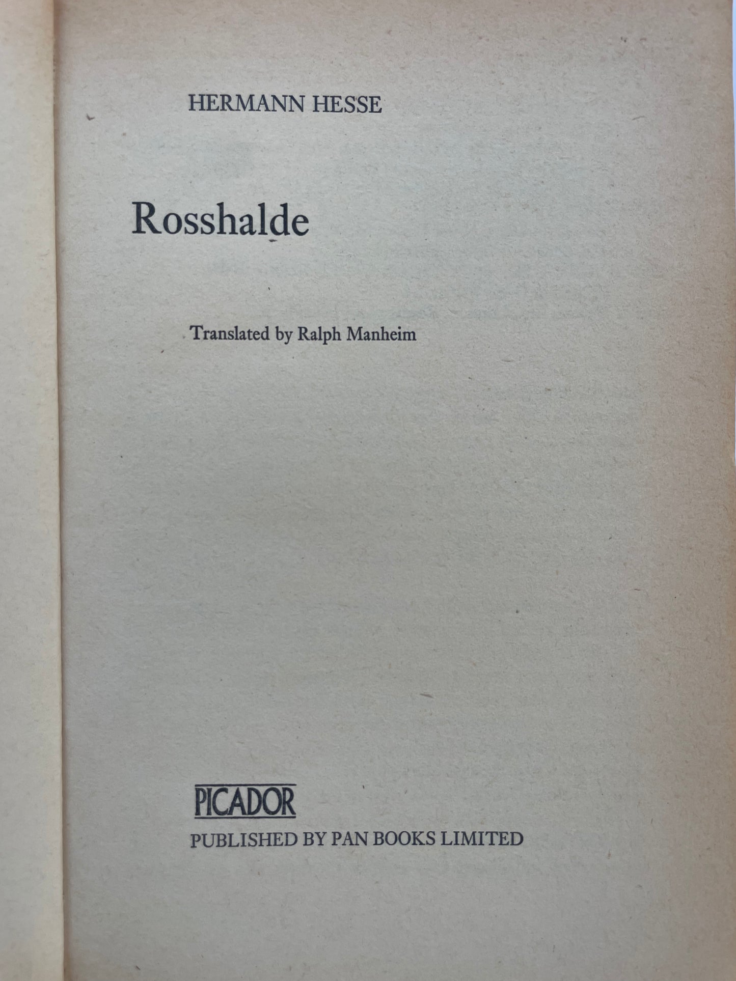 ROSSHALDE by HERMAN HESSE
