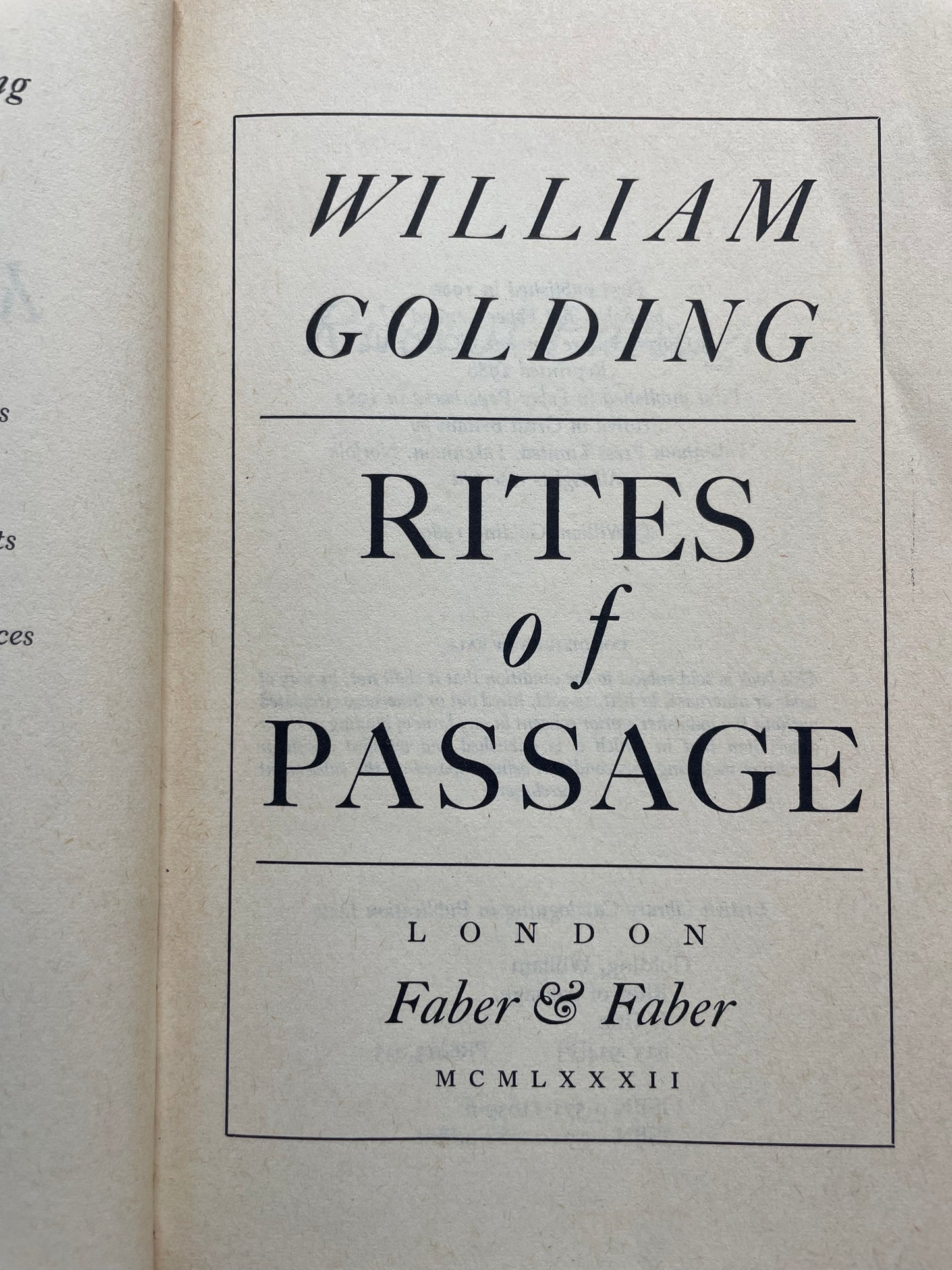 RITES OF PASSAGE by WILLIAM GOLDING