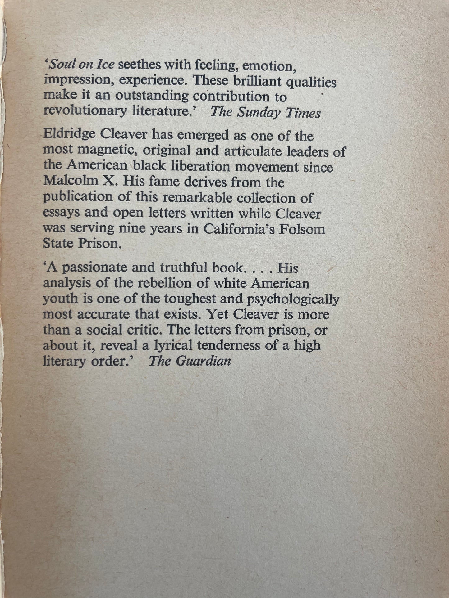 SOUL ON ICE by ELDRIDGE CLEAVER