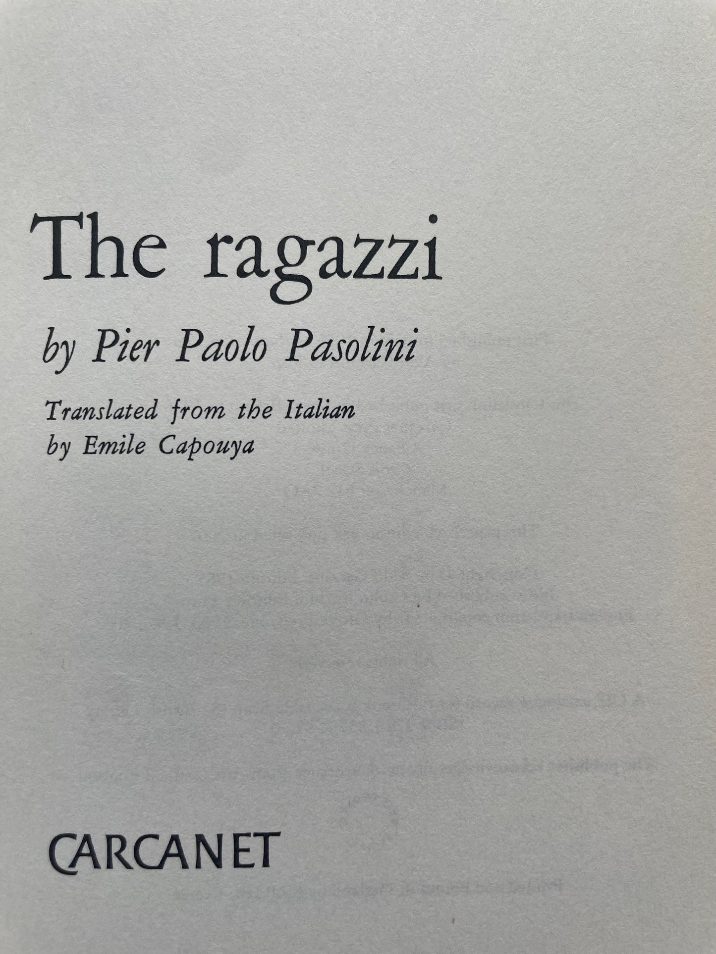 THE RAGAZZI by PIER PAOLO PASOLINI
