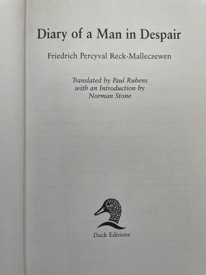 DIARY OF A MAN IN DESPAIR by FRIEDRICH RECK-MALLECZEWEN