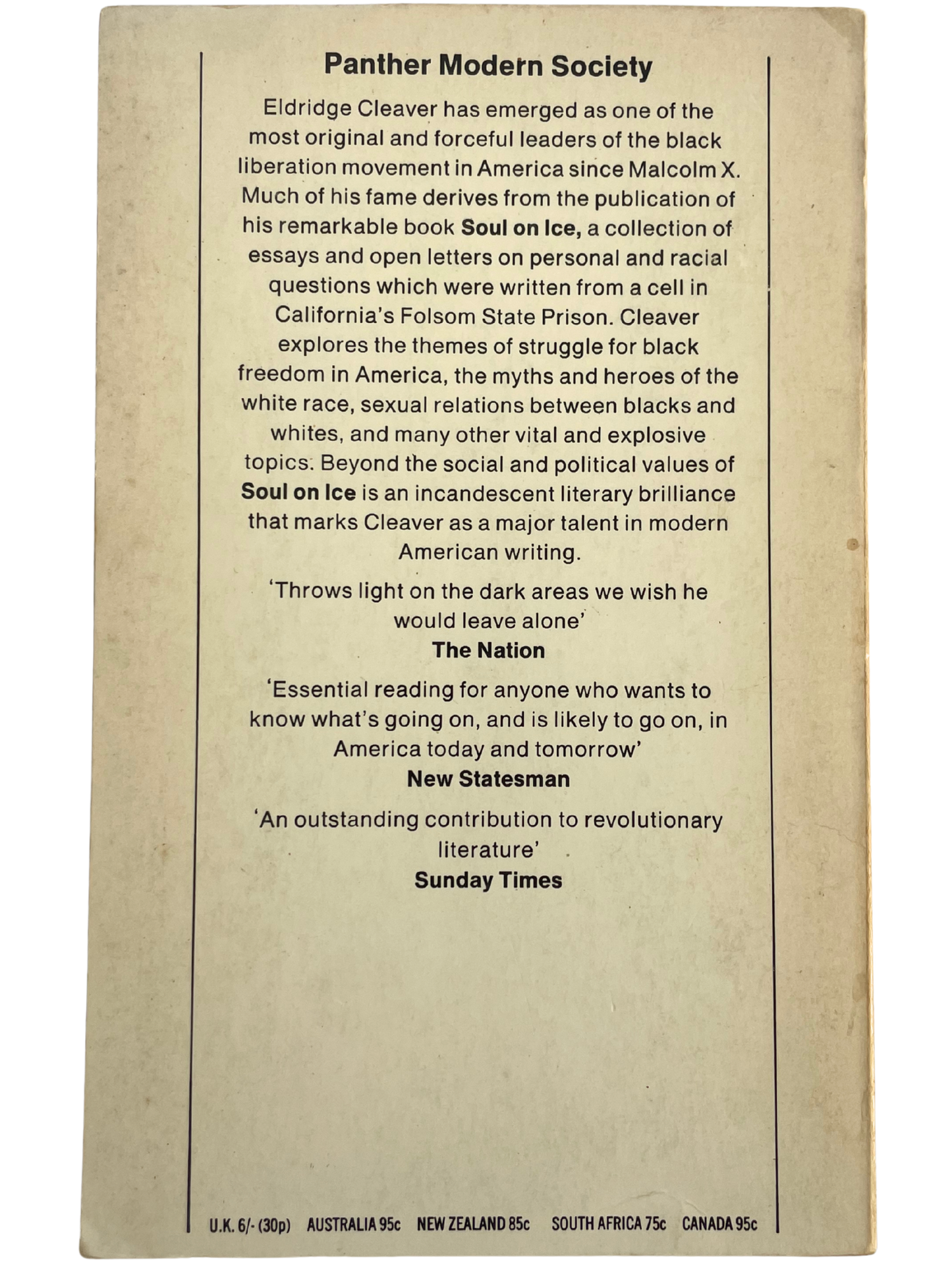 SOUL ON ICE by ELDRIDGE CLEAVER