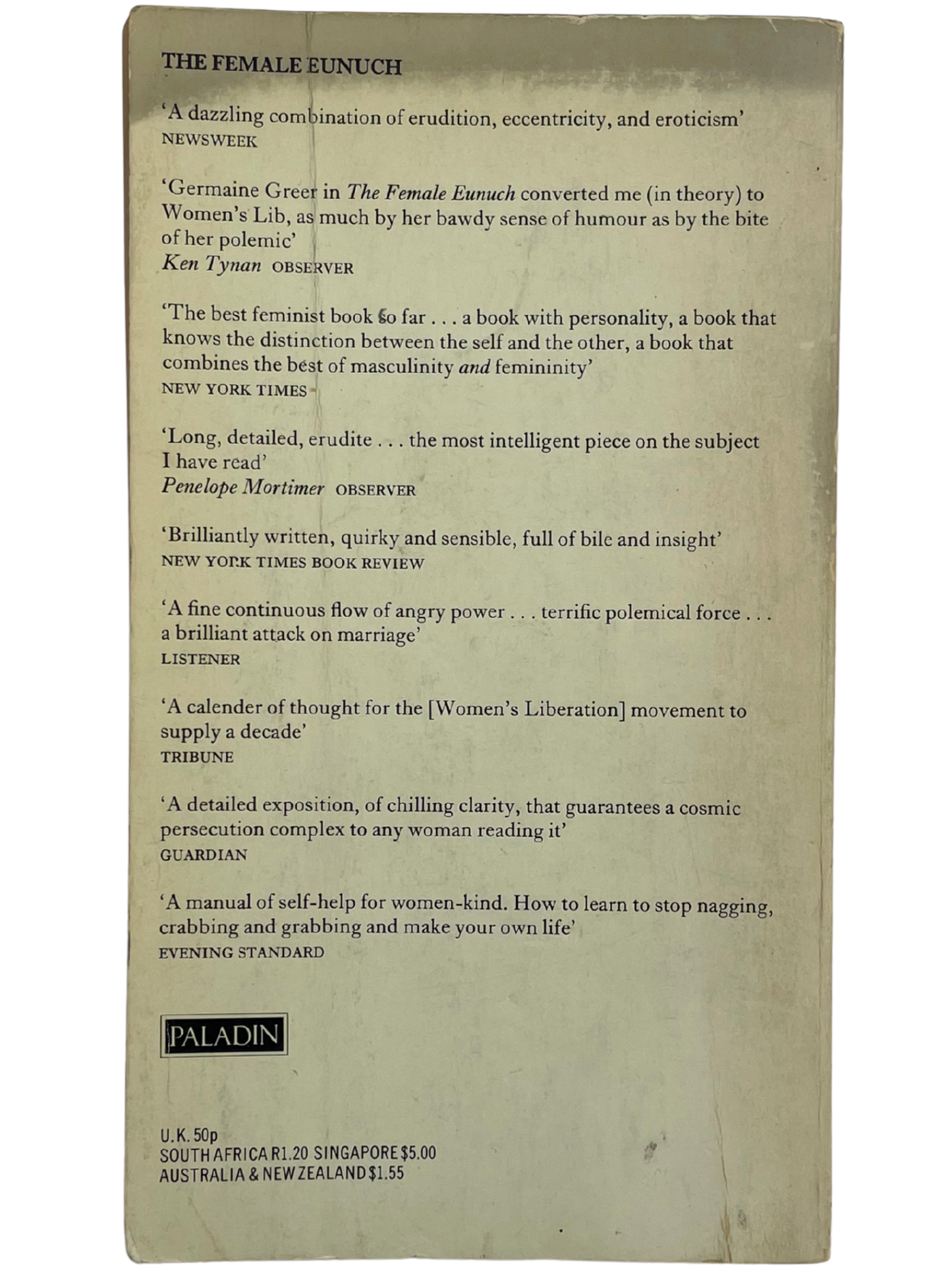 THE FEMALE EUNUCH by GERMAINE GREER