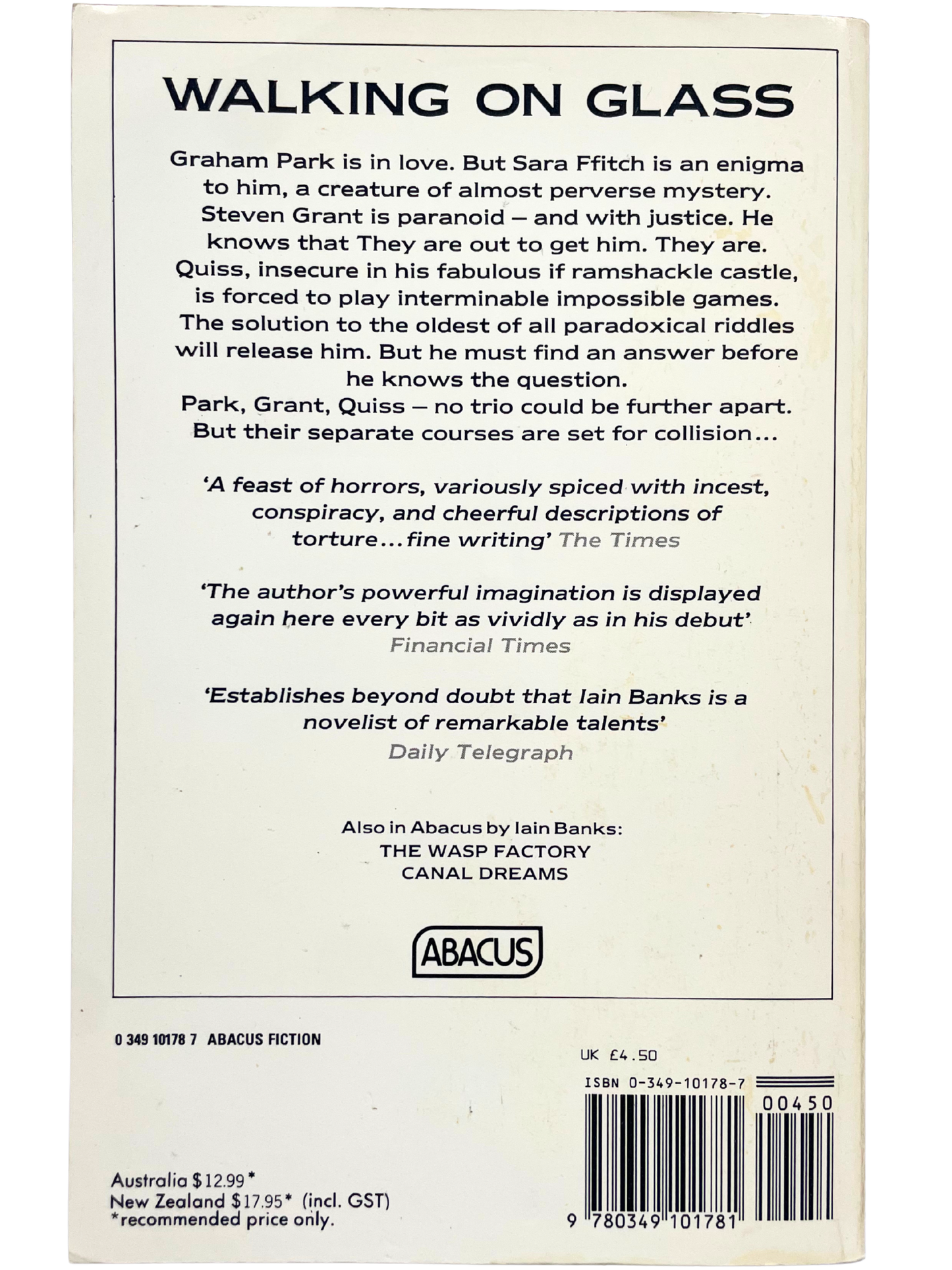 WALKING ON GLASS by IAIN BANKS